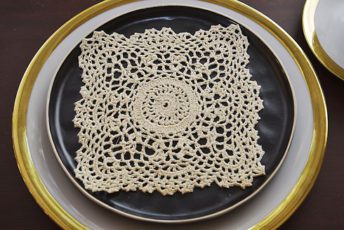 Wheat color Square Crochet Doilies 6" Square.